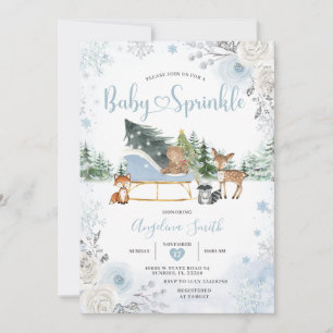 Pastellblå släde vinterdjur baby sprinkle inbjudningar