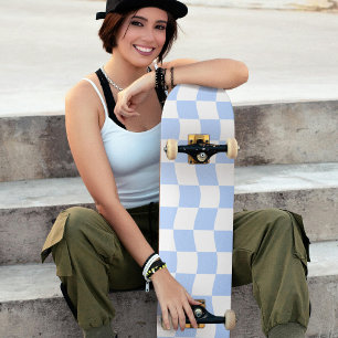 Pastellblå Vågigt Checkerboard Mönster Mini Skateboard Bräda 18,5 Cm