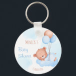 Pastellblå vattenfärgsdusch för nalle nyckelring<br><div class="desc">Pastellblått vattenfärgsduschprogram för barn med nalle gynnar personligen för presenter.</div>