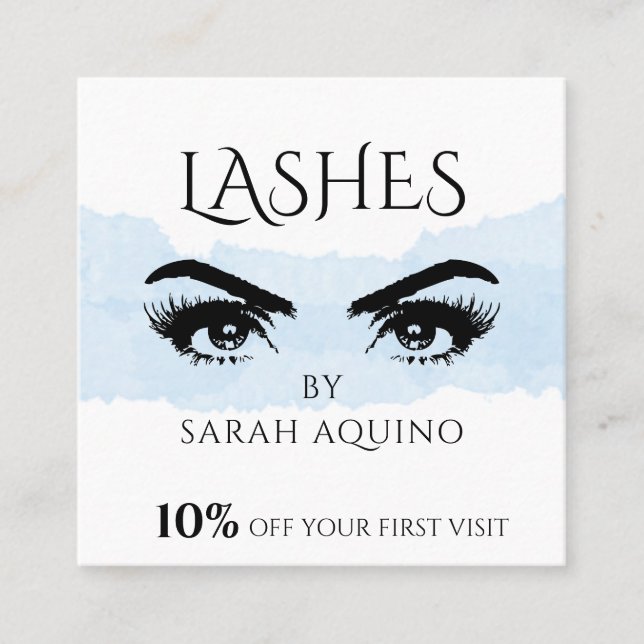 Pastellblå vattenfärgsfärg Tvättar och Glam Ögon-s Rabattkort (Framsida)