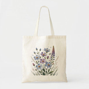 Pastellblå vildblommor – minimalistisk botanik tygkasse