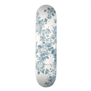 Pastellblå vit bohemisk elegant blomster mini skateboard bräda 18,5 cm