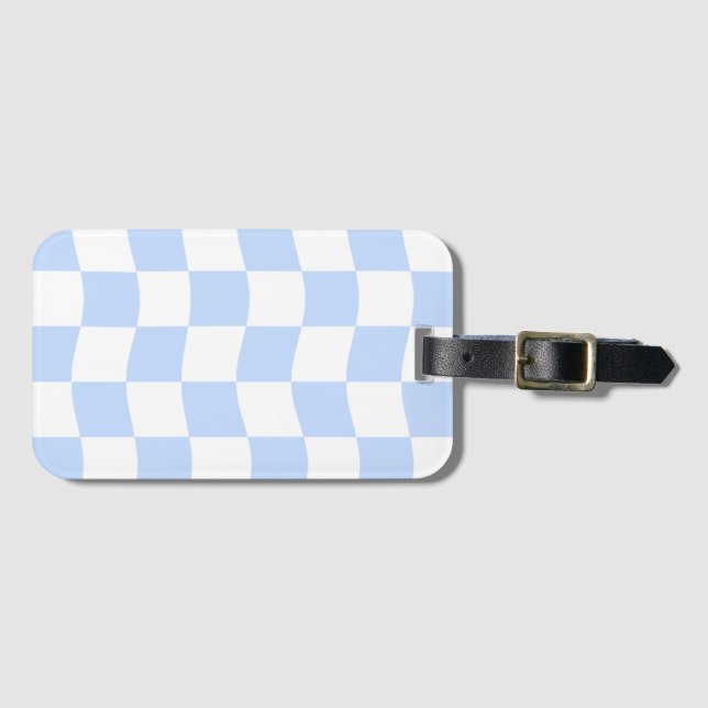 Pastellblå vit retro-rutig mönster bagagebricka (Framsida horisontal)