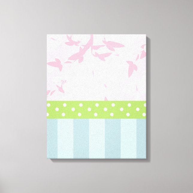 Pastellblåstripe Rosa Blommigt Grönt Polka dots Canvastryck (Framsida)