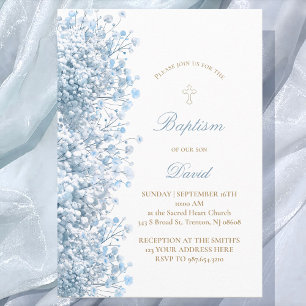 Pastellblått Babybos Baptism i pojke Inbjudningar