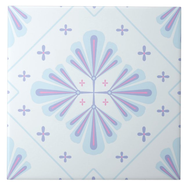Pastellblått geometriskt blommönster kakelplatta (Framsidan)