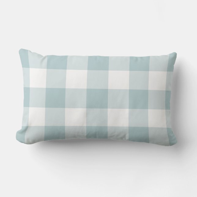 Pastellblått Gingham Mönster Checkered Lumbarkudde (Framsida)
