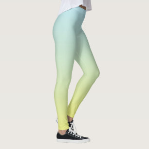Pastellblått, Grönt och Gult Ombre Fade Leggings