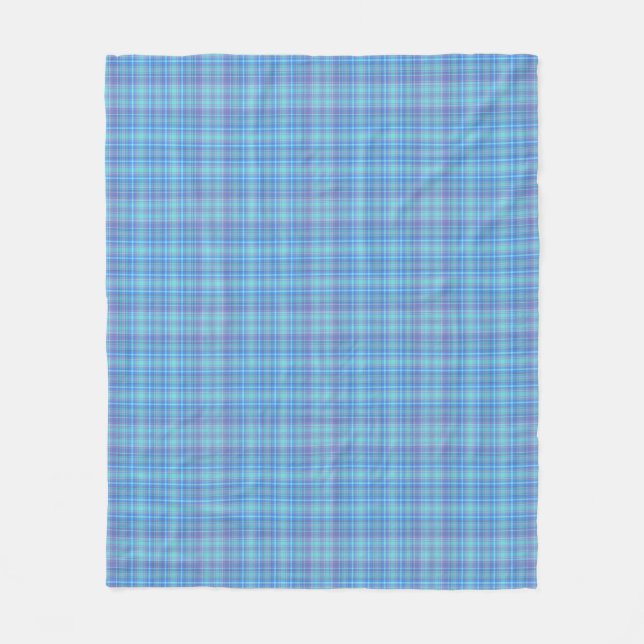 Pastellblått Karomönster Fleecefilt (Framsidan)