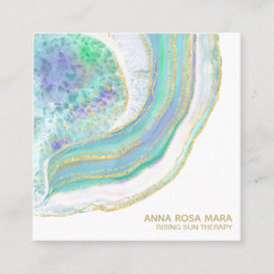 *~* Pastellblått Mint Guld Glitter agerat Fyrkantigt Visitkort