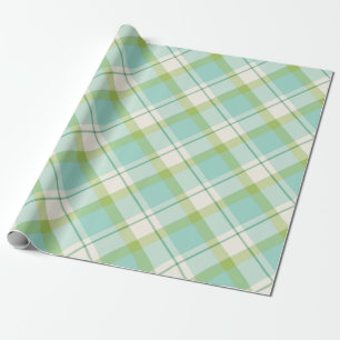 Pastellblått och grönt vår plaid mönster presentpapper