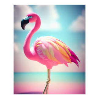 Pastellblått och rosa flamingo-teckningar poster