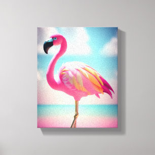 Pastellblått och rosa flamingo-teckningar poster canvastryck