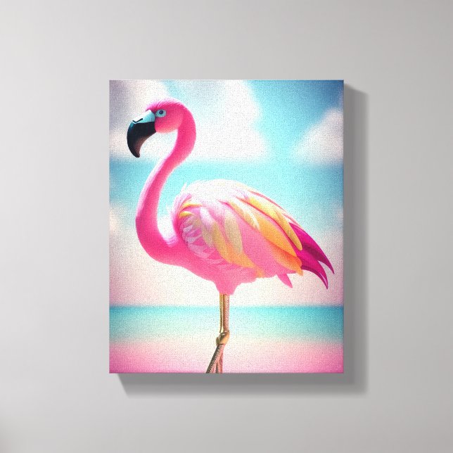 Pastellblått och rosa flamingo-teckningar poster canvastryck (Framsida)