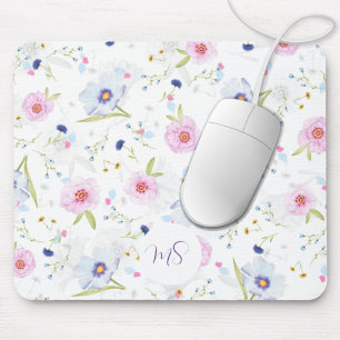 Pastellblått och Rosa Flowers Personlig Musmatta
