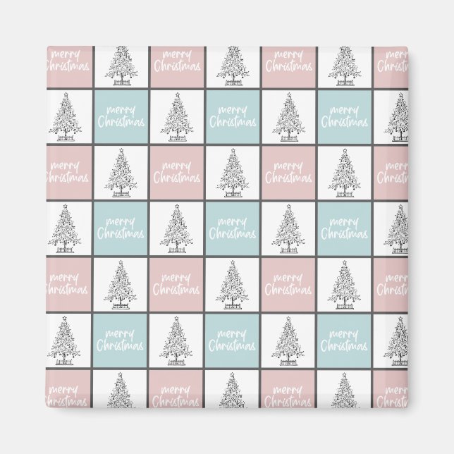 Pastellblått och Rosa Modern Mönster Magnet (Framsidan)