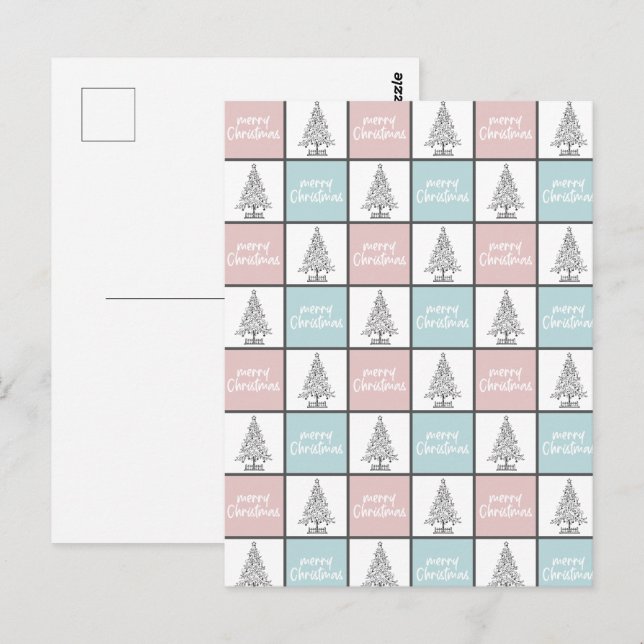 Pastellblått och Rosa Modern Mönster Vykort (Fram/baksida)