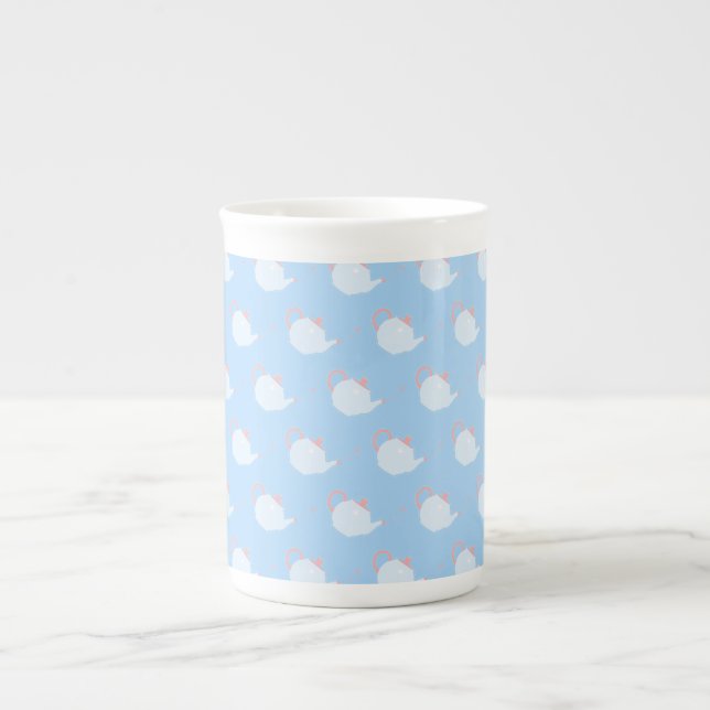 Pastellblått och rosa tekannsmönster benporslin mugg (Framsidan)