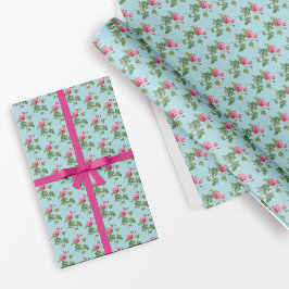 Pastellblått och Rosa Vintage Rustic Blommigt Presentpapper