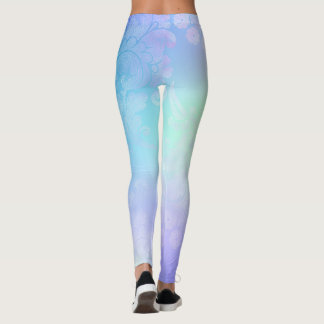 Pastellblått regnbågsfärgat Blommigt Leggings