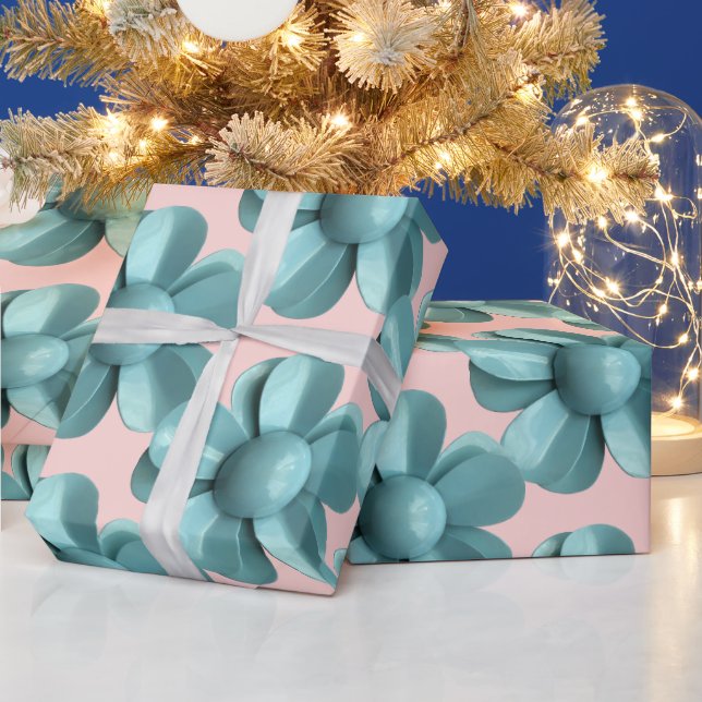 Pastellblått Retro-MOD, Daisy, Bröllop Rosa Presentpapper (Helgdagar)