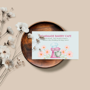Pastellblått Vattenfärg Bageri Logotyp Blommig Visitkort