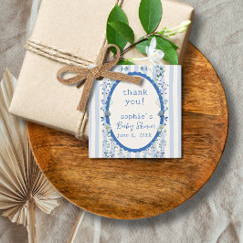 Pastellblått Vintage, stripe Garden Baby Shower Gåvor Etiketter