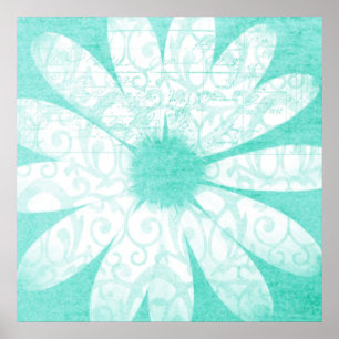 Pastellblåvitblomma av vit daisy poster