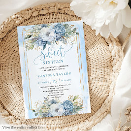 Pastellblåvitpeonies, grönt, sötat 16 Inbjudan