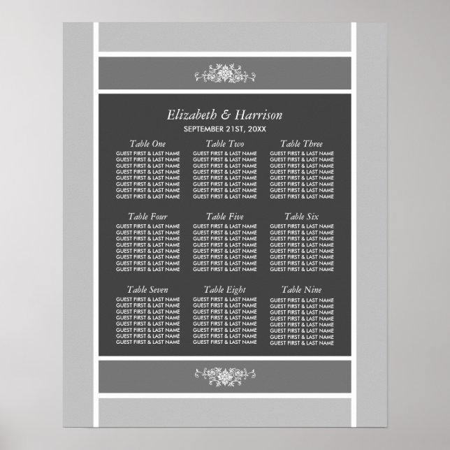 Pastellblock - Siver Grått - Bröllop-sätesdiagram Poster (Framsidan)
