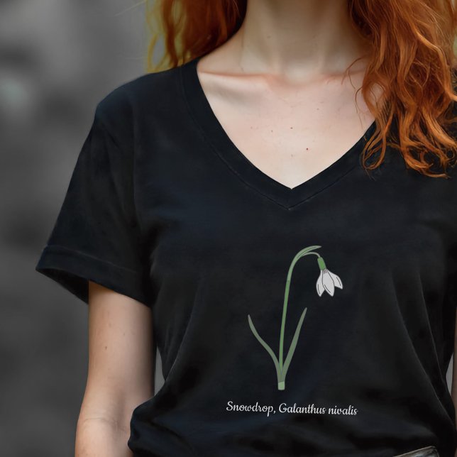 Pastellblomma från botaniska snödroppar t shirt (Botanical Snowdrop Flower Woman T-Shirt)