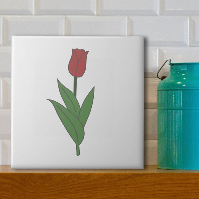 Pastellblomma från Botaniskt rött Tulip Kakelplatta (Tulip White Ceramic Tile)