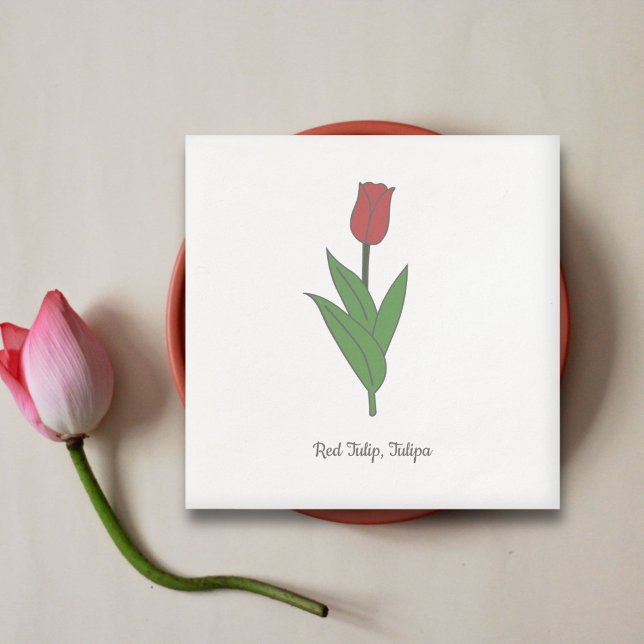 Pastellblomma från Botaniskt rött Tulip Pappersservett (Botanical Red Tulip Napkins)