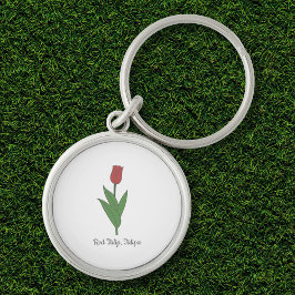 Pastellblomma från Botaniskt rött Tulip Rund Silverfärgad Nyckelring