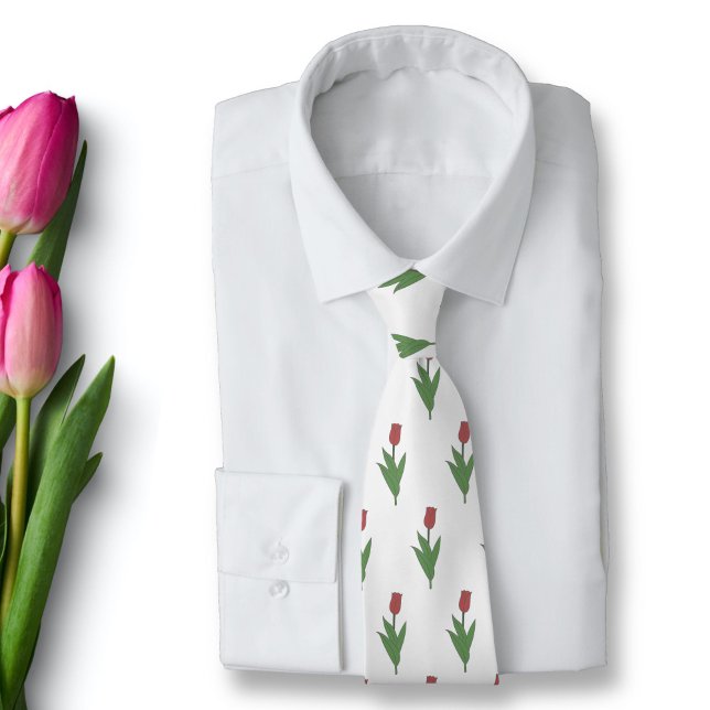 Pastellblomma från Botaniskt rött Tulip Slips (Botanical Red Tulip Neck Tie)