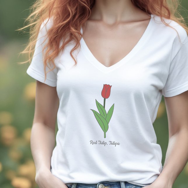 Pastellblomma från Botaniskt rött Tulip T Shirt (Botanical Red Tulip Pastel Flower T-Shirt)