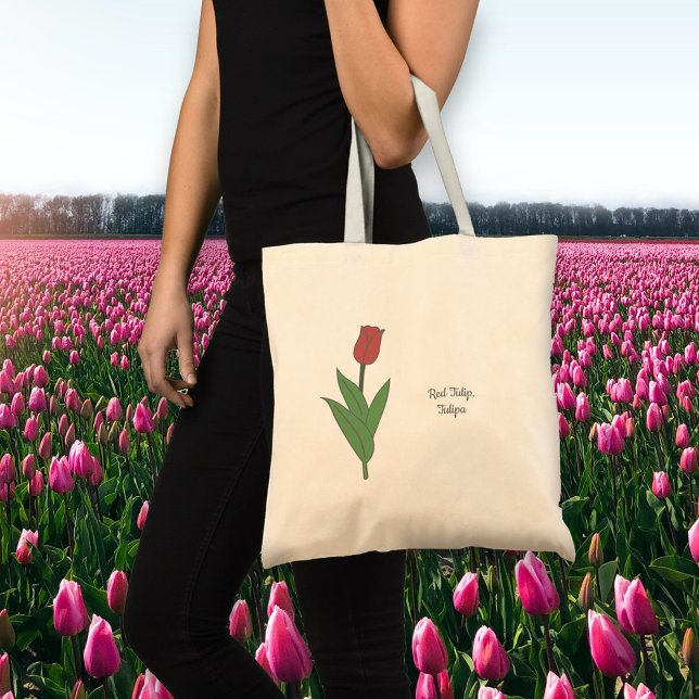 Pastellblomma från Botaniskt rött Tulip Tygkasse (Red Tulip Flower Tote Bag)