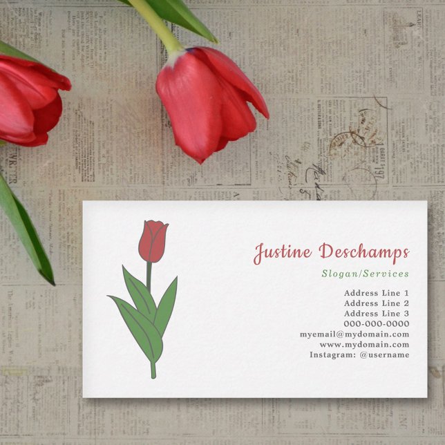 Pastellblomma från Botaniskt rött Tulip Visitkort (Botanical Red Tulip Business Card)
