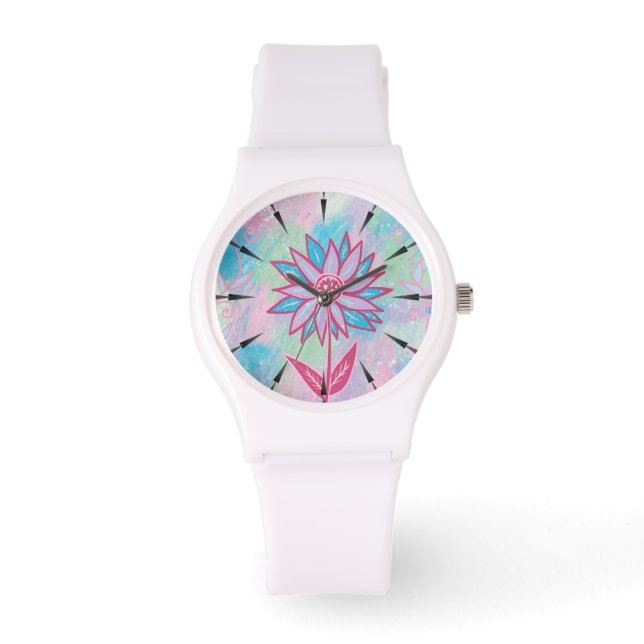 Pastellblomma, handdragen armbandsur (Framsida)