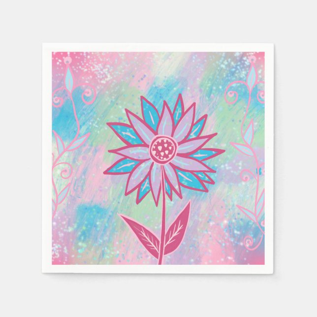 Pastellblomma, handdragen pappersservett (Framsidan)
