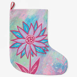 Pastellblomma, handdragen stor julstrumpa