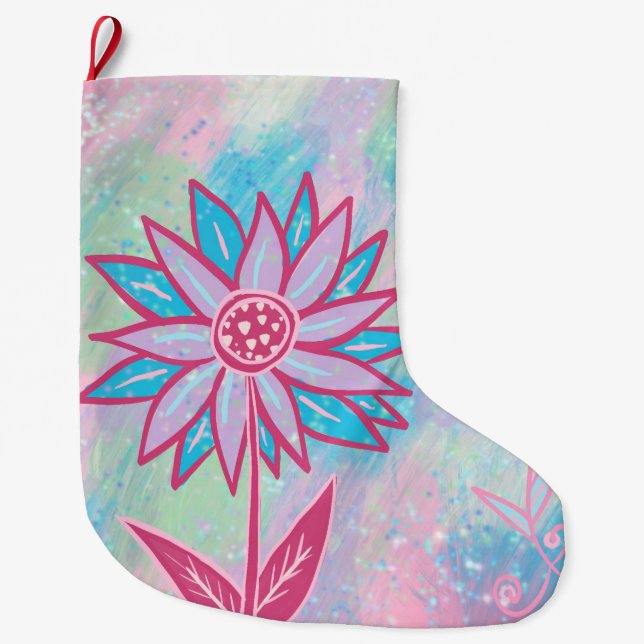 Pastellblomma, handdragen stor julstrumpa (Framsidan)