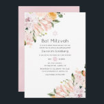 PastellBlommigt Bat mitzvah Inbjudningar<br><div class="desc">Trendig blommigt vattenfärg bat mitzvah inbjudan i pastellskuggor av lera och  rosa med liljor,  magnolier,  trädgårdsodling,  ro,  peonier och löv.</div>