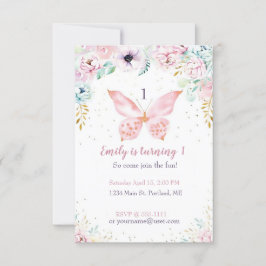 Pastellblommigt och baby-födelsedagsfest för fjäri inbjudningar