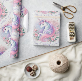 PastellBlommigt och Unicorn Wrapping Papper Presentpapper