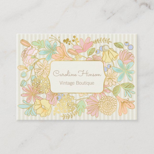 Pastellblommor, Affärskort med Guld-effekt Visitkort (Framsida)