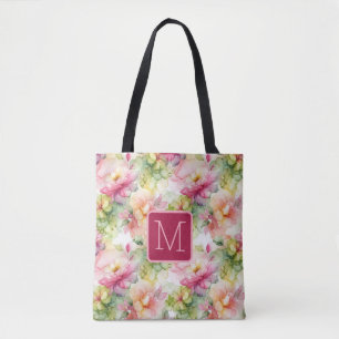 Pastellblommor Alkoholbläck Färgblock Monogram Tygkasse