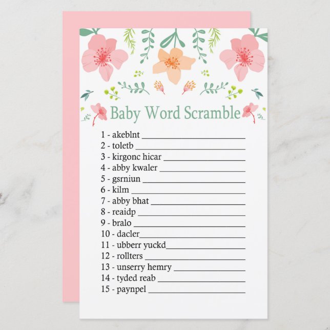 Pastellblommor Baby ord (Fram/baksida)