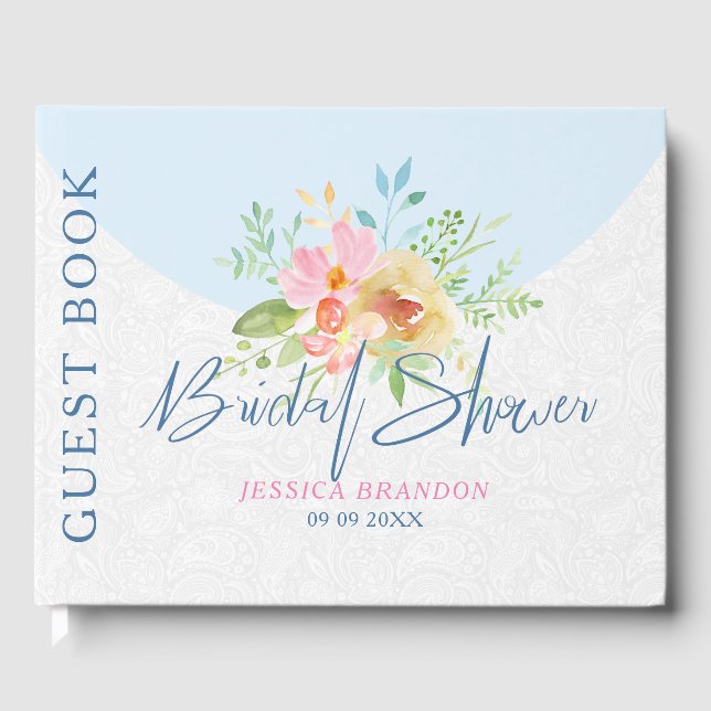 Pastellblommor bouquet och elegant-typografi gästböcker (Framsida)