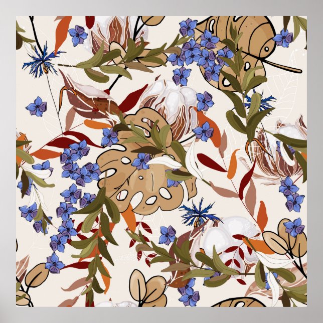 Pastellblommor flödar med grönt löv. Re Poster (Framsidan)